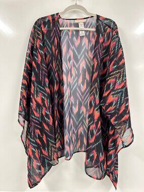 Woman Within Plus Size Boho Kimono Cardigan 2X-5X Sheer Ikat Print Duster Multic